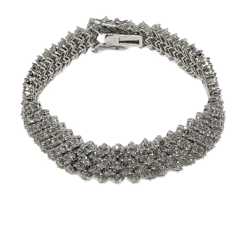 Sterling Silver (.925),Pave Crystal Station Link Bracelet,